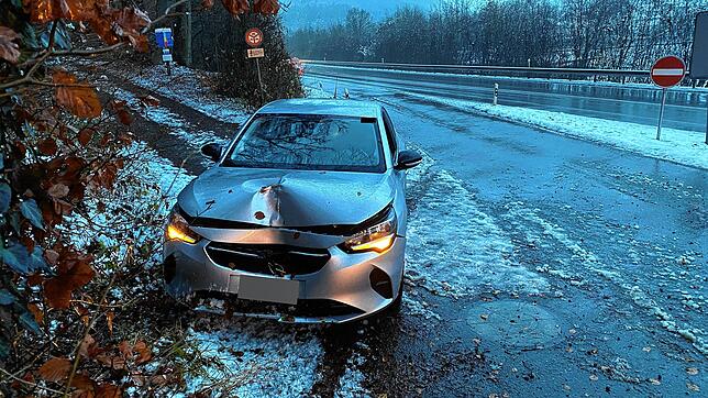 Auch in der Schweiz krachte es bei winterlichen Verhältnissen &ndash; wie hier zwischen Schaffhausen und Thayngen. Dieses Auto eines ...