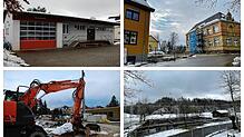 Das Feuerwehrhaus in Winterspüren, die Baulücke an der Grundschule, die Baustelle an der Goethestraße und das Regenüberlaufbecken an der ...
