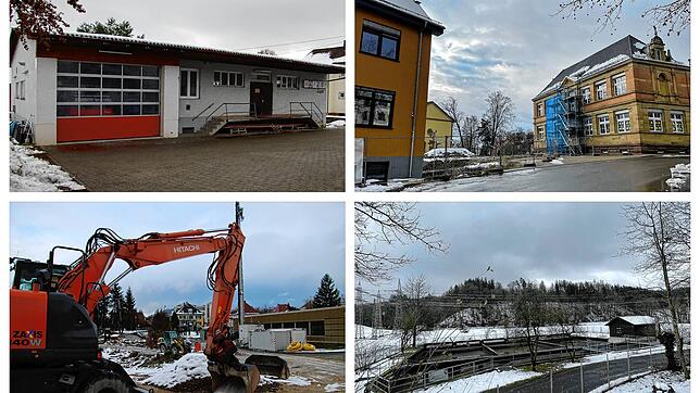 Das Feuerwehrhaus in Winterspüren, die Baulücke an der Grundschule, die Baustelle an der Goethestraße und das Regenüberlaufbecken an der ...