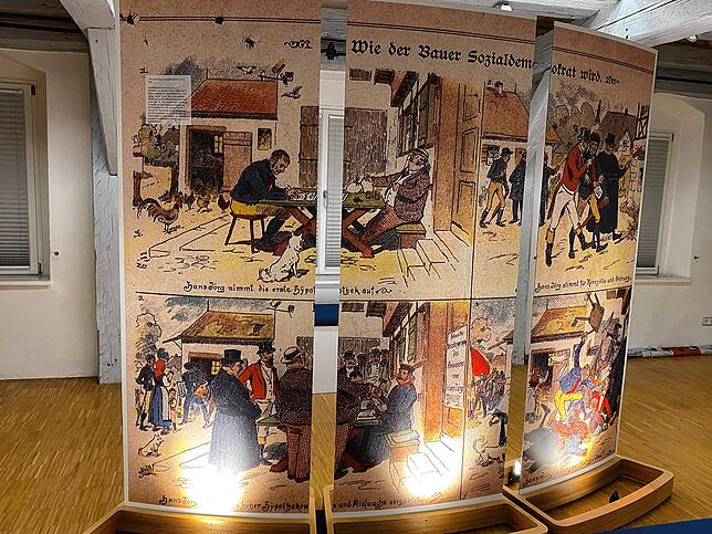 Auch Karikaturen sind Teil der Ausstellung. Bilder: Claudia Ladwig