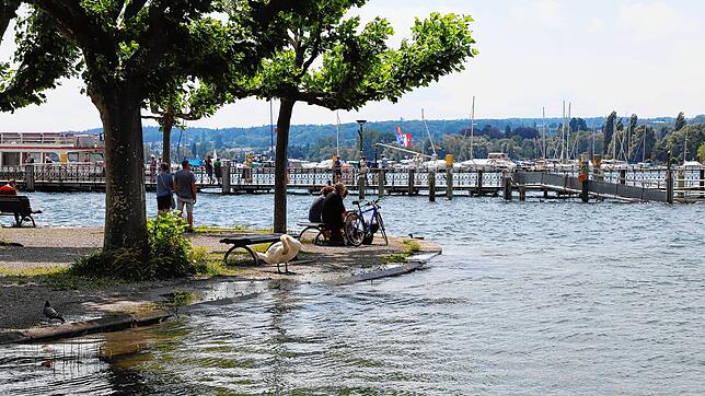 (Archivbild) Im vergangenen Juni trat der Bodensee bei Konstanz an vielen Orte, wie hier in der Nähe des Hafens, über das Ufer. Wir ...