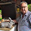 Bernhard Fuchs mit einem seiner Marderkaninchen. Er hat mit seinen Tieren schon viele Pokale auf Bundes-, Landes- und Kreisebene ...