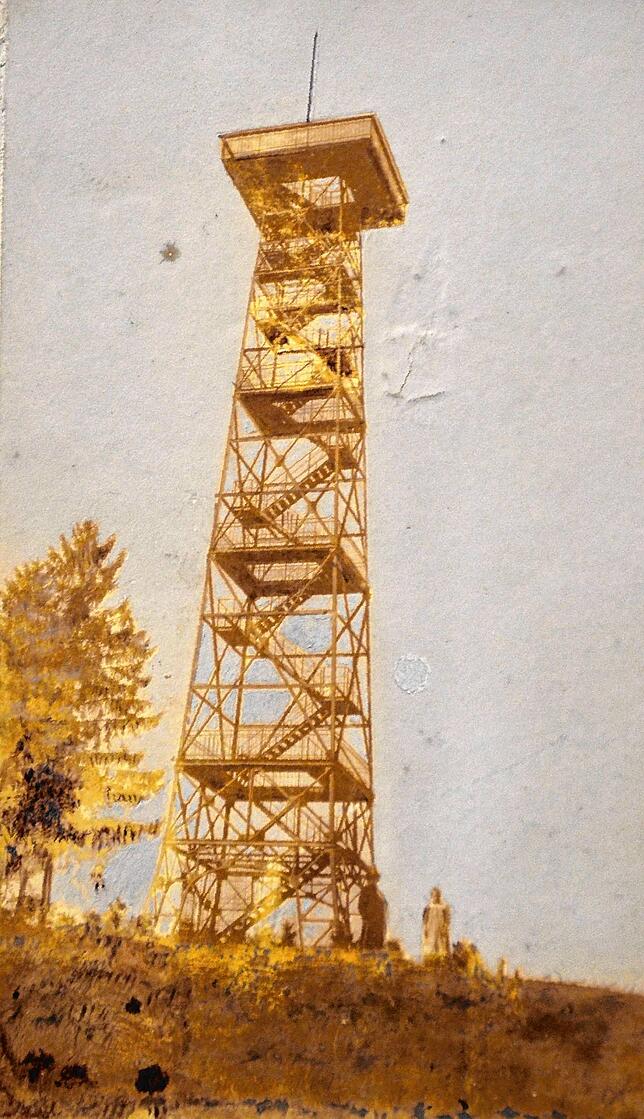 Eine kolorierte Aufnahme vom Turm aus dem Jahre 1913. Quelle: Bestand des Markdorfer Stadtarchivs.