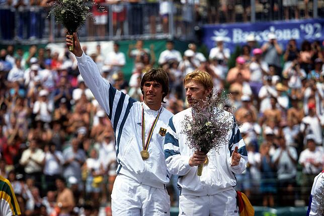 Einmal vereint: Boris Becker (rechts) und Michael Stich beim Olympiasieg 1992.