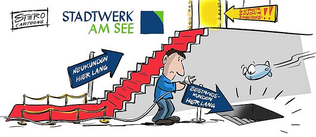 Der rote Teppich für die Neuen? Viele Bestandskunden fühlten sich angesichts der Preisentwicklung beim Stadtwerk am See als Kellerkinder ...