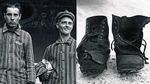 Der Österreicher Adam Puntschart (rechts) und der Ukrainer Wassiliy Sklarenko, zwei KZ-Flüchtlinge vom Stollen aus Überlingen vor dem ...