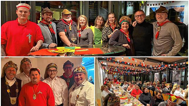 Sind bereit für die Fasnacht 2025: (oben) Das neue Team des Kappedeschle (von links) Lutz Endres, Benni Bromma, Peter Zabel, Jule Uhl, ...