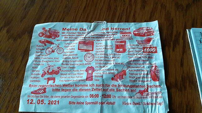 Mit so einer Wurfsendung haben die Spendensammler die Aufmerksamkeit der Ritzls erregt. Eigentlich wollte das Paar nur etwas Gutes tun.