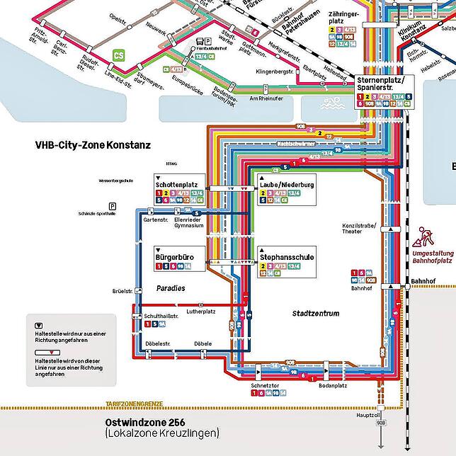 Das ist der Liniennetzplan der Busbetriebe der Stadtwerke Konstanz, der bis zum 11. Oktober 2025 gültig ist.
