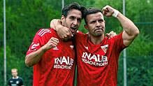 Marc Kuczkowski (rechts) und Joshua Keller (links) wollen auch gegen die Mettnauer so jubeln wie hier beim Pokalsieg gegen den SC ...