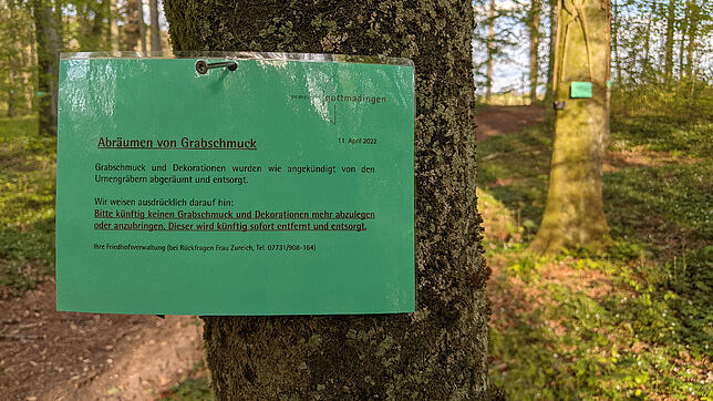 Mit auffälligen Schildern an allen nummerierten Bäumen und einer Aufräumaktion sorgte die Gemeinde Gottmadingen für Ordnung im Ruhewald.