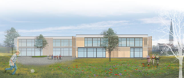 Eine Visualisierung der geplanten neuen Grundschule in Oberteuringen. Das 9-Millionen-Euro-Projekt habe man sich zur Kalkulation des ...