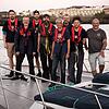 Die Crew der Marwa im Hafen von San Miguel de Abona (von links): Philipp (Projekt &bdquo;Searchwing&ldquo;), Guido und Leon (beide ...