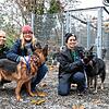 Sind im Tierheim Radolfzell im Einsatz (von links): Nathalie Rode, Julia Bierbach und Tabitha Schmid mit den Hündinnen Jacy und Breezy