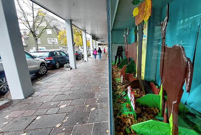 Schüler der Karl-Wacker-Schule haben das Schaufenster der ehemaligen Zeemann-Filiale in der Karlstraße herbstlich gestaltet.