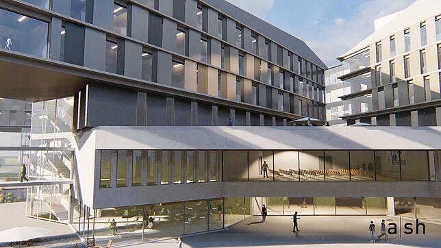 Der Blick zum Haupteingang des Zentralklinikums. Bild: A|sh Architekten