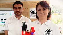 Das Team um Melina Faßbinder und Dennis Gantert stellt auf der Übungsmesse ihr Schreibtisch-Multifunktionsset Easy-Cut vor. Das hat auch ...