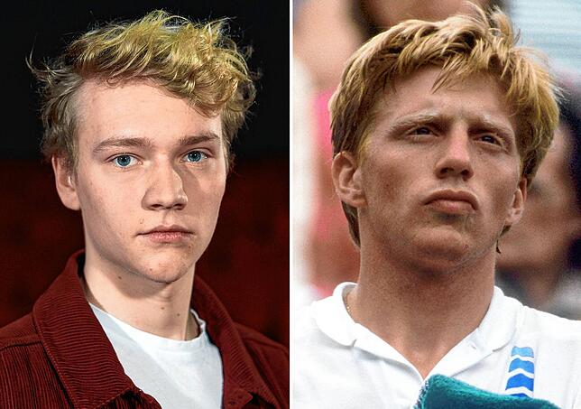 Boris Becker, Original (rechts) und „Fälschung“ (links, Bruno Alexander ohne Perücke und gefärbte Augenbrauen).