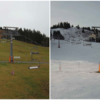 Am Sonntag noch grüne Wiesen, inzwischen (rechts ein Bild vom Dienstag) gibt es am Bödele zwar etwas Schnee, die Lifte laufen allerdings ...