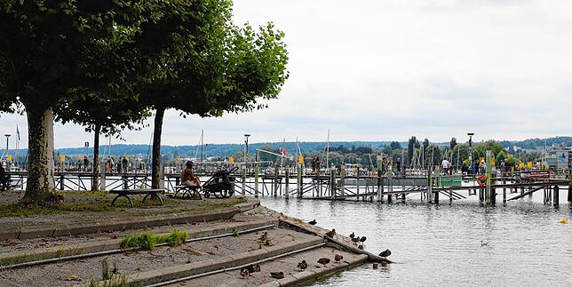 Auf den Stufen einer Halbinsel vor dem Konzil in Konstanz sitzen jetzt wieder Enten und putzen sich. Beim Hochwasser im Sommer waren die ...