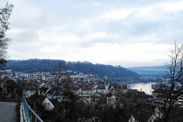 Die Waldshuter Altstadt und die Rheinschleife erstrecken sich unterhalb der Oberen Haspelstraße.