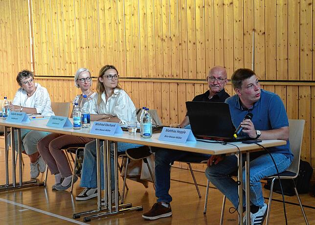 Monika Gehweiler, Isabelle Horvath, Sabrina Hengge, Winfried Eberhard und Matthias Hepple stellen sich den Fragen der Riedheimer.