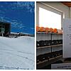 Links die Bergstation Pischa in Davos, rechts der Aushang des Verleihs.