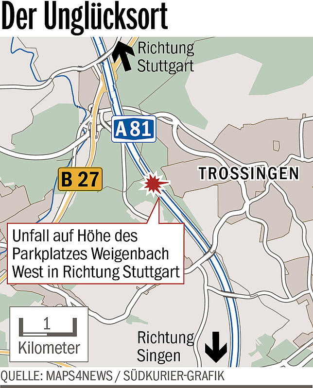 Bild 1: Tragödie auf der A81 bei Villingen: Felsbrocken tötet Autofahrer