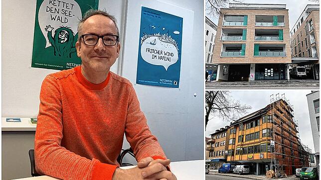 Philipp Fuhrmann bezeichnet die Neubauten (oben) auf dem früheren Schöllhorn-Areal als &bdquo;Waterloo für die Stadtplanung&ldquo;. Nur ...