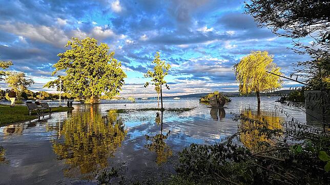 11. Juni 2024: Der Bodensee ist über die Ufer getreten und liegt laut der Landesanstalt für Umwelt Baden-Württemberg in Konstanz bei ...