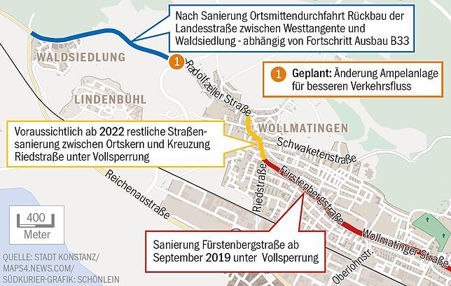 Bild 1: Erst viel Baustellen-Ärger, dann die große Entlastung: So werden die Verkehrs-Adern in Wollmatingen in den nächsten Jahren umgebaut