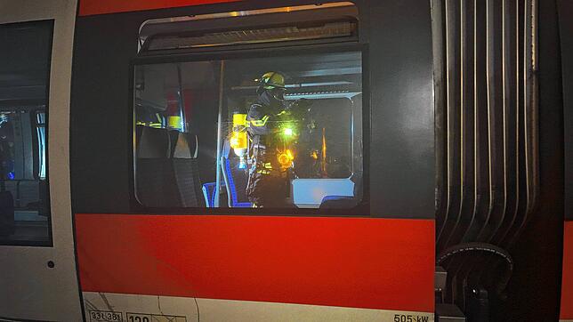 Feuerwehrleute suchen den Zug nach möglichen Passagieren ab.
