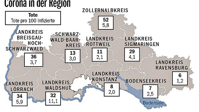 Der Stand der Corona-Todesfälle am Mittwoch, 22. April 2020.
