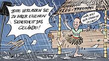 Sturmsicher: Der Stand der LGS-Freunde beim Promenadenfest 2017. Karikatur: Stefan Roth
