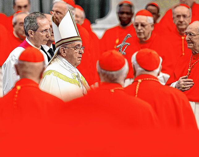 Ist die katholische Kirche auf der Höhe der Zeit? Christen, die austreten, bezweifeln das. Das Bild zeigt Papst Franziskus mit Kardinälen.