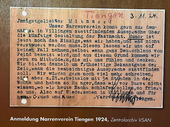 Anmeldung mit Sinn für Humor: Der Narrenverein Tiengen bekundet Interesse an der Zusammenkunft.