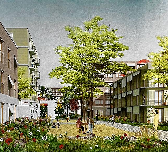 Das Quartier soll eine hohe Aufenthaltsqualität bekommen, die Autos in Tiefgaragen verschwinden.