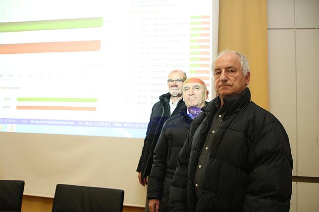 Sie könnten sich als die Gewinner fühlen: Klaus Feldmaier (von links), Otto Figel und Heiner Sondermann von der umzugskritischen ...
