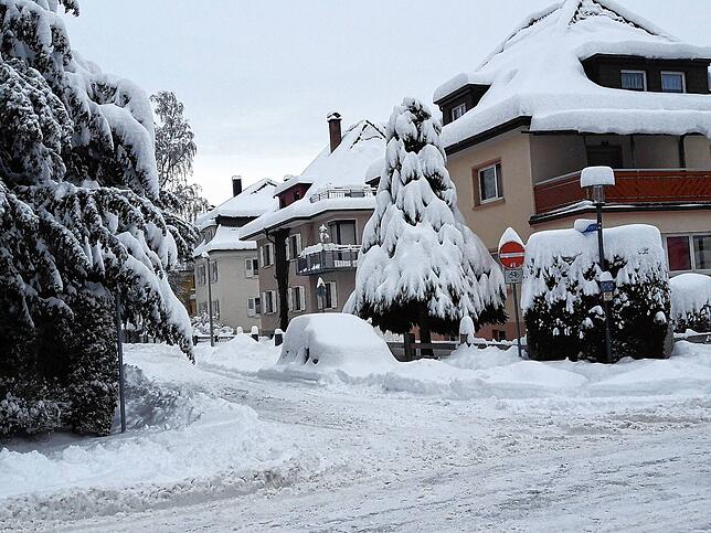 So sieht es in vielen Wohngebieten aus. Unter dem großen Schneehaufen in der Bildmitte steckt ein Auto.
