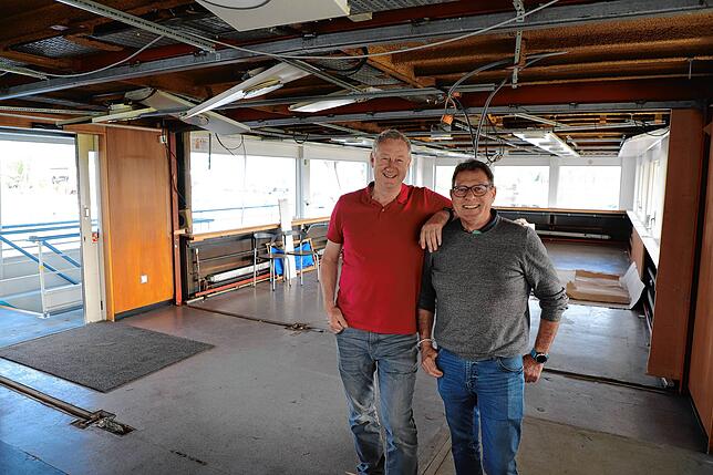 Erich Wolf und Thomas Thaler (von links) vom Vereinsvorstand freuen sich schon auf ihren neuen Clubraum. Er bleibt den ...