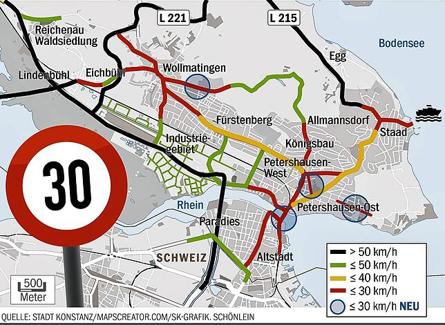 Bild 1: Tempo 30 statt 50: Konstanz verschärft das Tempolimit auf weiteren Straßen