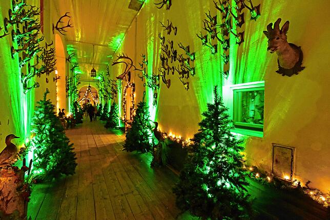 Wie jedes Jahr das &bdquo;optische Höhepunkt&ldquo; der Fürstenberg-Weihnachtswelt: der Gang zur Anspannhalle.