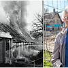 Links: Das brennende Maschinenhaus der ehemaligen Gerberei Blank in der Dillstraße nach der Explosion am 26. Oktober 1957. Rechts: Die ...