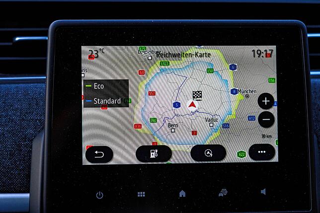 Reichweiten-Anzeige im Navi.