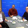 Bürgermeisterkandidat Mike Biehler beim Redaktionsgespräch mit den Lokalredakteuren Andreas Gerber und Markus Vonberg (von links).