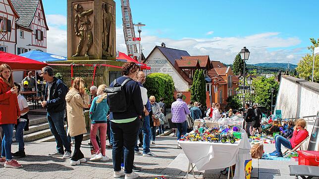 Der Straßenmarkt sowie der Flohmarkt – hier die Treppe beim Kriegerdenkmal – erfreuen sich stets großer Beliebtheit beim Schweizer ...