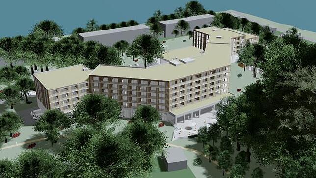 Das Projekt: So soll das neue Hotel von Hans Jürg Buff auf dem Büdingen-Areal aussehen, hier eine Ansicht von seeseitig schräg oben. Die ...