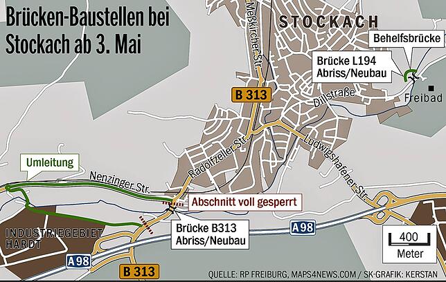 Bild 4: Achtung, Autofahrer! Brücken-Großbaustellen an zwei Stockacher Ortseingängen starten am Montag, 3. Mai