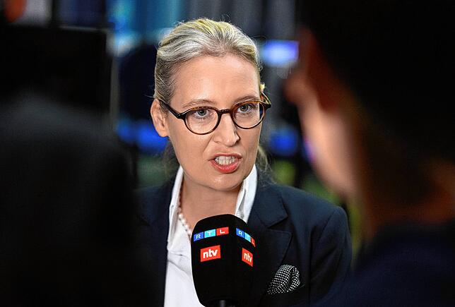 Alice Weidel, Bundesvorsitzende der AfD, bei einem Fernseh-Interview auf dem Parteitag.