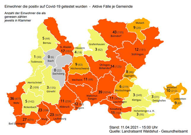 Die meisten aktiven Corona-Fälle gibt es derzeit in Bonndorf.